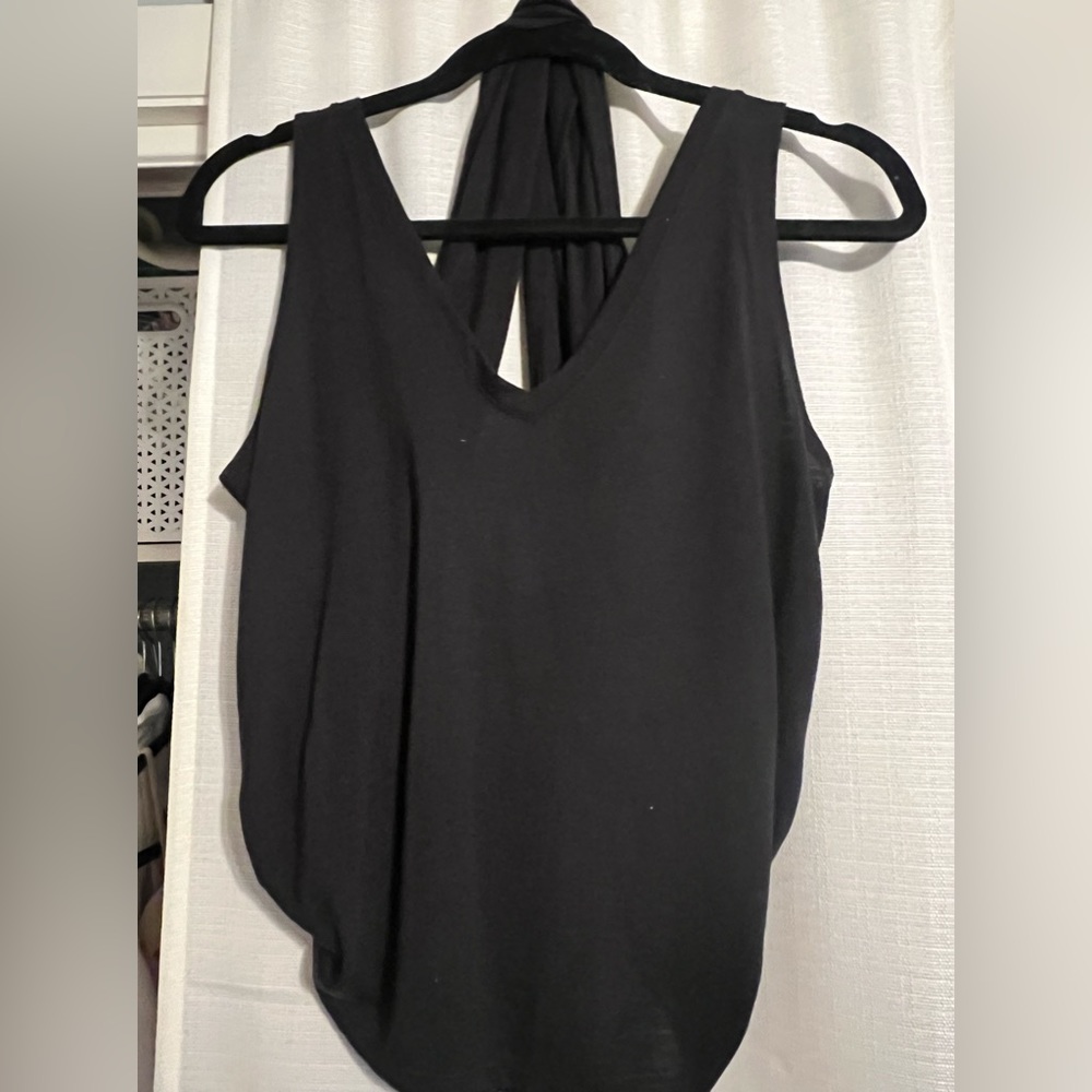Black tank top with open tie back